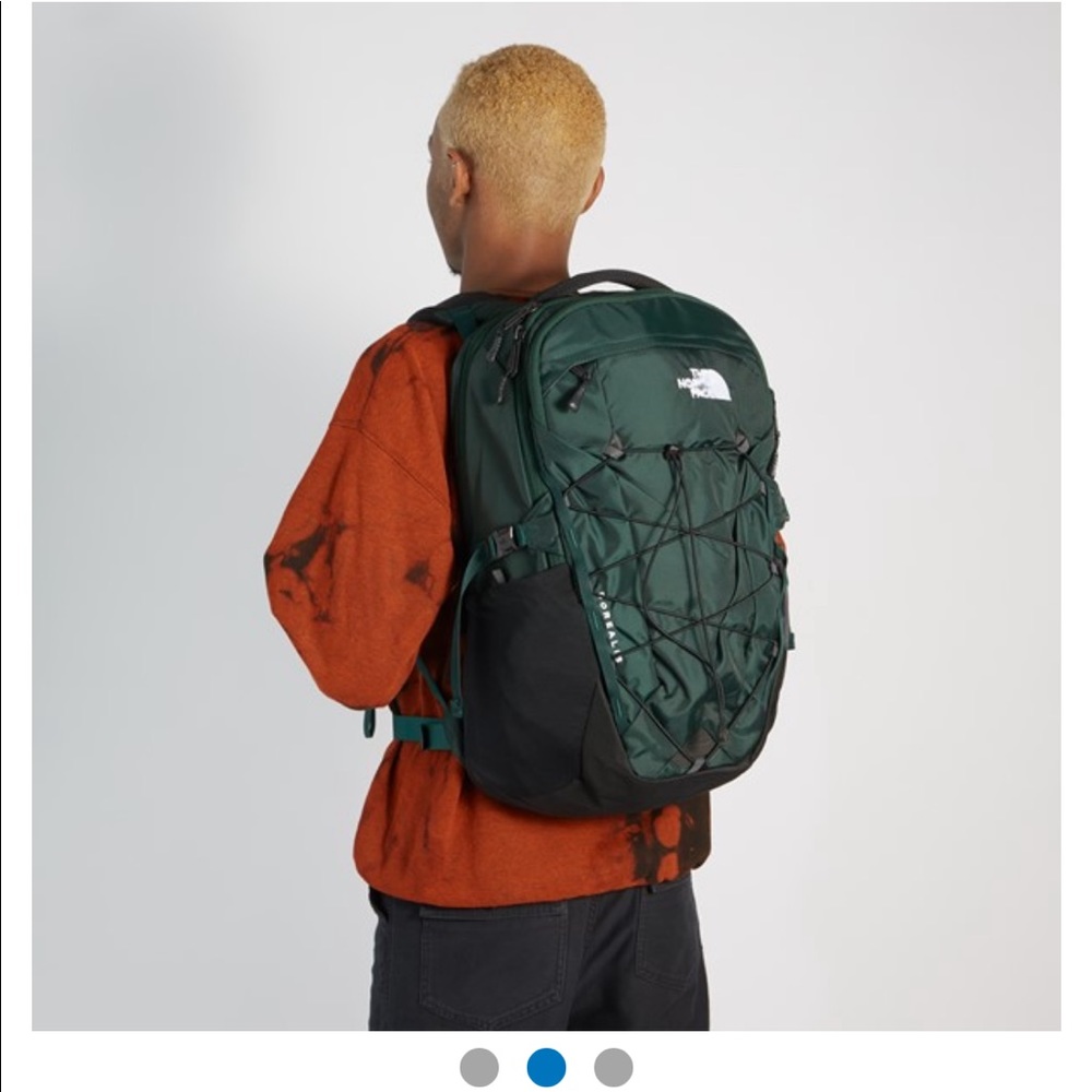 north face borealis backpack in green/black